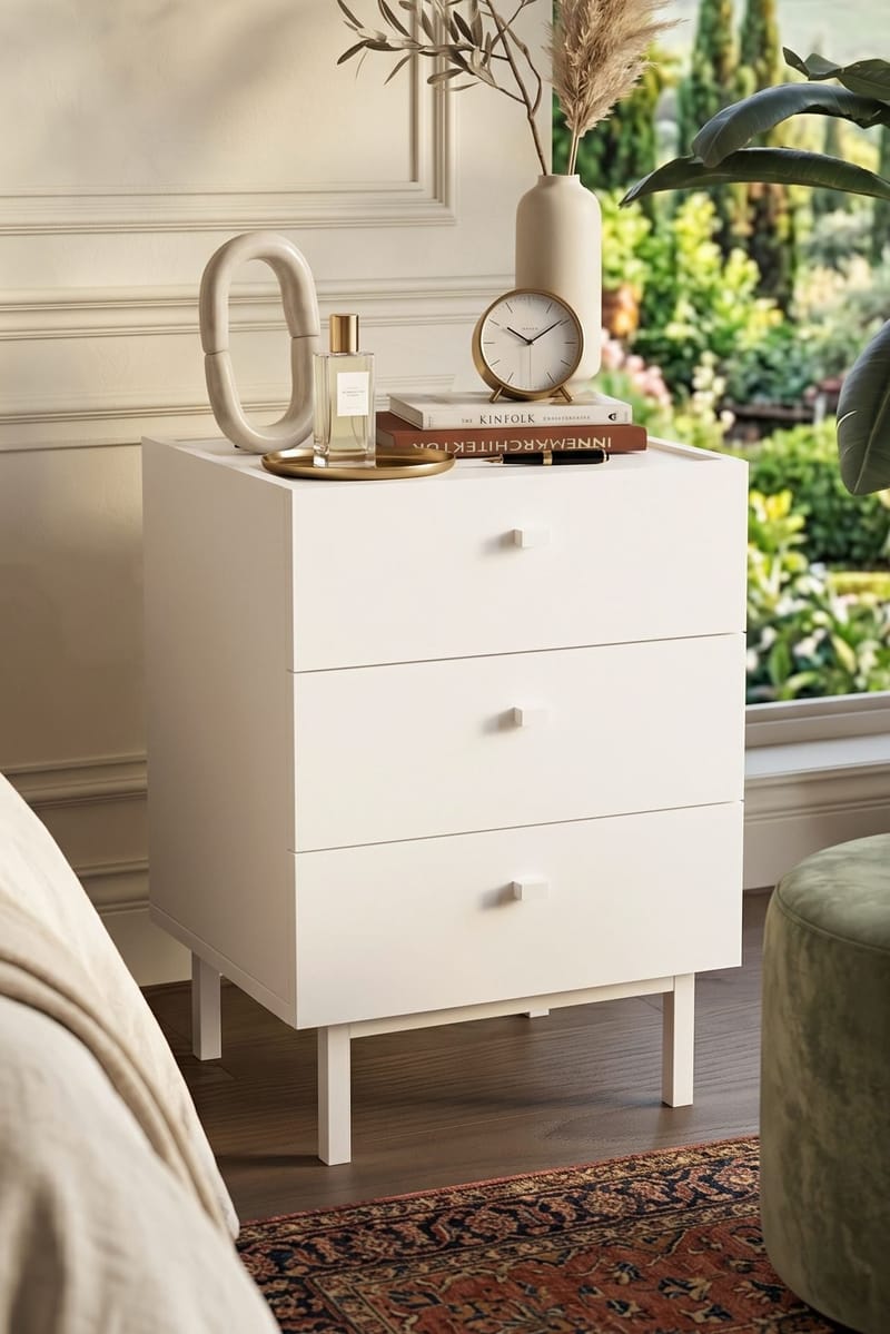 Yöpöytä Hanah Home Luke (47,9 x 63,5 x 36,8 cm) Valkoinen - Valkoinen - Huonekalut - Pöytä & ruokailuryhmä - Apupöytä & sivupöytä - Yöpöytä
