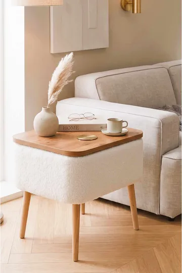 Yöpöytä Hanah Home Parkway (60 x 55 x 30 cm) Valkoinen, luonnollinen - Valkoinen ja luonnonväri - Huonekalut - Pöytä & ruokailuryhmä - Apupöytä & sivupöytä - Yöpöytä