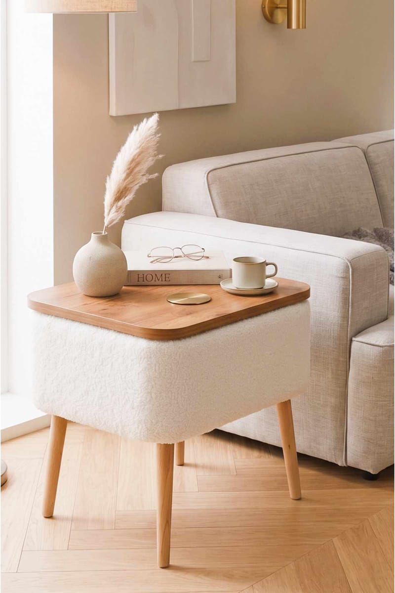 Yöpöytä Hanah Home Parkway (60 x 55 x 30 cm) Valkoinen, luonnollinen - Valkoinen ja luonnonväri - Huonekalut - Pöytä & ruokailuryhmä - Apupöytä & sivupöytä - Yöpöytä