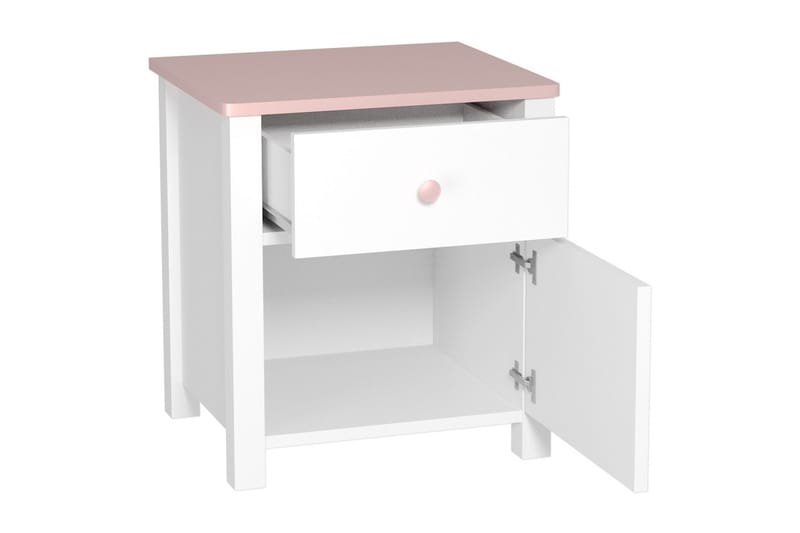 Hilts Sängbord Barn 42 cm med Förvaring Låda + Skåp Vit||Pink - Huonekalut - Pöytä & ruokailuryhmä - Apupöytä & sivupöytä - Yöpöytä
