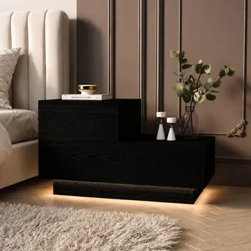 Yöpöytä Homitis Kayra (70 x 35 x 38,3 cm) musta puu - Huonekalut - Pöytä & ruokailuryhmä - Apupöytä & sivupöytä - Yöpöytä