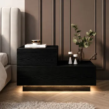 Yöpöytä Homitis Kayra (70 x 35 x 38,3 cm) musta puu - Huonekalut - Pöytä & ruokailuryhmä - Apupöytä & sivupöytä - Yöpöytä
