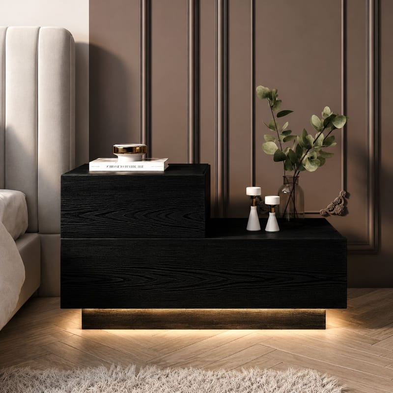 Yöpöytä Homitis Kayra (70 x 35 x 38,3 cm) musta puu - Musta puu - Huonekalut - Pöytä & ruokailuryhmä - Apupöytä & sivupöytä - Yöpöytä