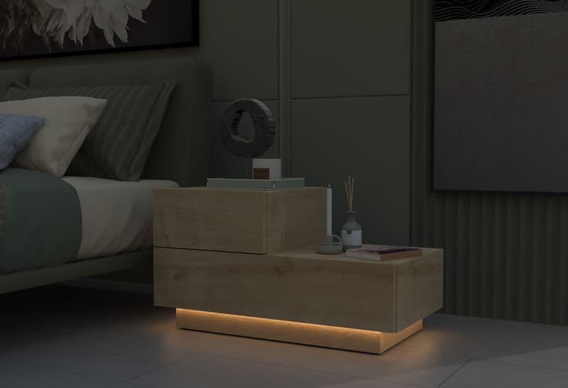 Yöpöytä Homitis Kayra (70 x 35 x 38,3 cm) Sapphire Oak - Sapphire Oak - Huonekalut - Pöytä & ruokailuryhmä - Apupöytä & sivupöytä - Yöpöytä