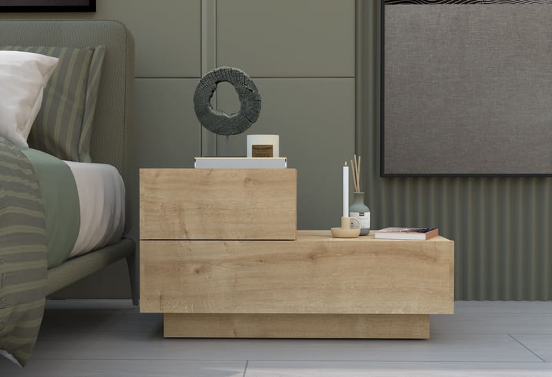 Yöpöytä Homitis Kayra (70 x 35 x 38,3 cm) Sapphire Oak - Sapphire Oak - Huonekalut - Pöytä & ruokailuryhmä - Apupöytä & sivupöytä - Yöpöytä