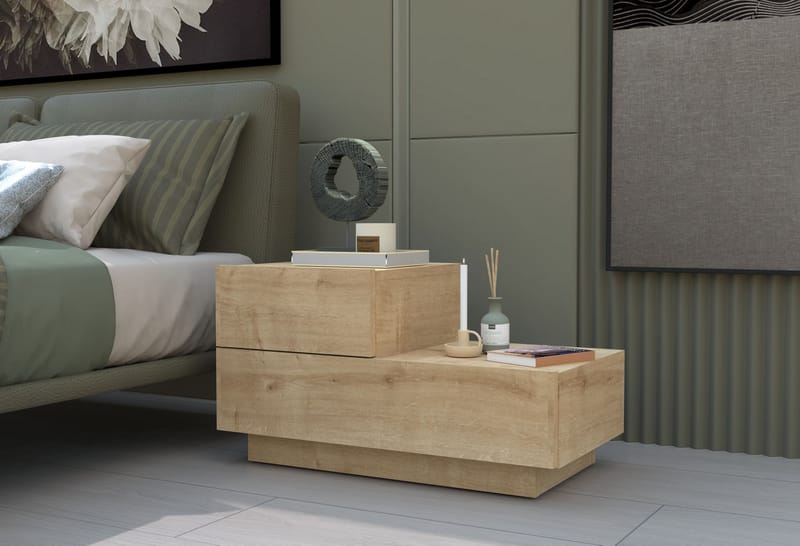 Yöpöytä Homitis Kayra (70 x 35 x 38,3 cm) Sapphire Oak - Sapphire Oak - Huonekalut - Pöytä & ruokailuryhmä - Apupöytä & sivupöytä - Yöpöytä