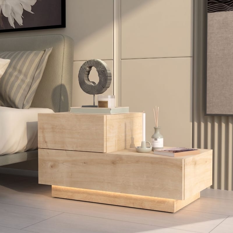Yöpöytä Homitis Kayra (70 x 35 x 38,3 cm) Sapphire Oak - Sapphire Oak - Huonekalut - Pöytä & ruokailuryhmä - Apupöytä & sivupöytä - Yöpöytä