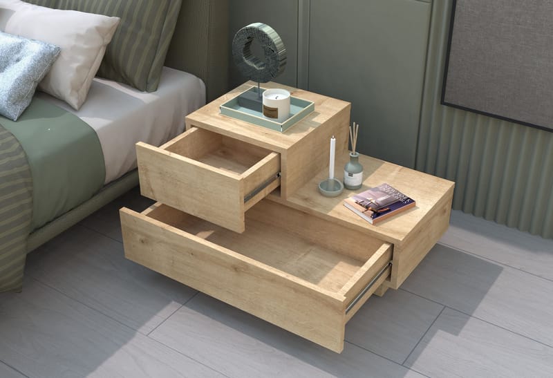 Yöpöytä Homitis Kayra (70 x 35 x 38,3 cm) Sapphire Oak - Sapphire Oak - Huonekalut - Pöytä & ruokailuryhmä - Apupöytä & sivupöytä - Yöpöytä