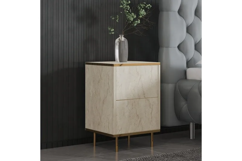 Yöpöytä Imaj travertiini / kulta - Beige/Kulta - Huonekalut - Pöytä & ruokailuryhmä - Apupöytä & sivupöytä - Yöpöytä