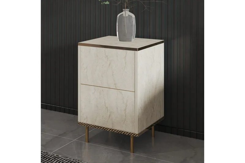 Yöpöytä Imaj travertiini / kulta - Beige/Kulta - Huonekalut - Pöytä & ruokailuryhmä - Apupöytä & sivupöytä - Yöpöytä