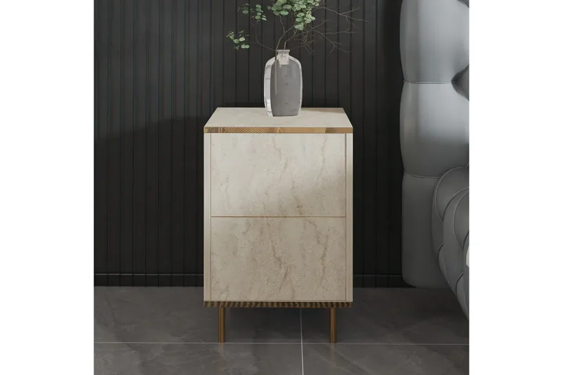 Yöpöytä Imaj travertiini / kulta - Beige/Kulta - Huonekalut - Pöytä & ruokailuryhmä - Apupöytä & sivupöytä - Yöpöytä