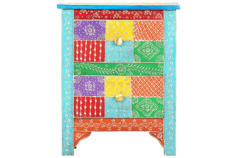 Käsin maalattu yöpöytä 40x30x50 cm täysi mangopuu - Monivärinen - Huonekalut - Pöytä & ruokailuryhmä - Apupöytä & sivupöytä - Yöpöytä