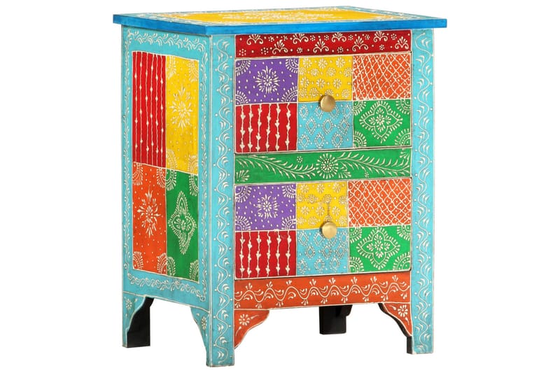 Käsin maalattu yöpöytä 40x30x50 cm täysi mangopuu - Monivärinen - Huonekalut - Pöytä & ruokailuryhmä - Apupöytä & sivupöytä - Yöpöytä