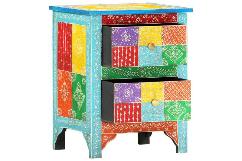Käsin maalattu yöpöytä 40x30x50 cm täysi mangopuu - Monivärinen - Huonekalut - Pöytä & ruokailuryhmä - Apupöytä & sivupöytä - Yöpöytä