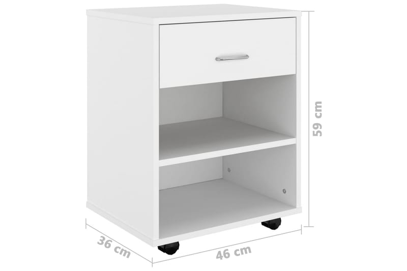 Kaappi pyörillä valkoinen 46x36x59 cm lastulevy - Valkoinen - Huonekalut - Pöytä & ruokailuryhmä - Apupöytä & sivupöytä - Yöpöytä
