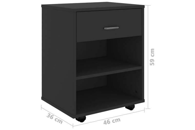 Kaappi pyörillä musta 46x36x59 cm lastulevy - Musta - Huonekalut - Pöytä & ruokailuryhmä - Apupöytä & sivupöytä - Yöpöytä