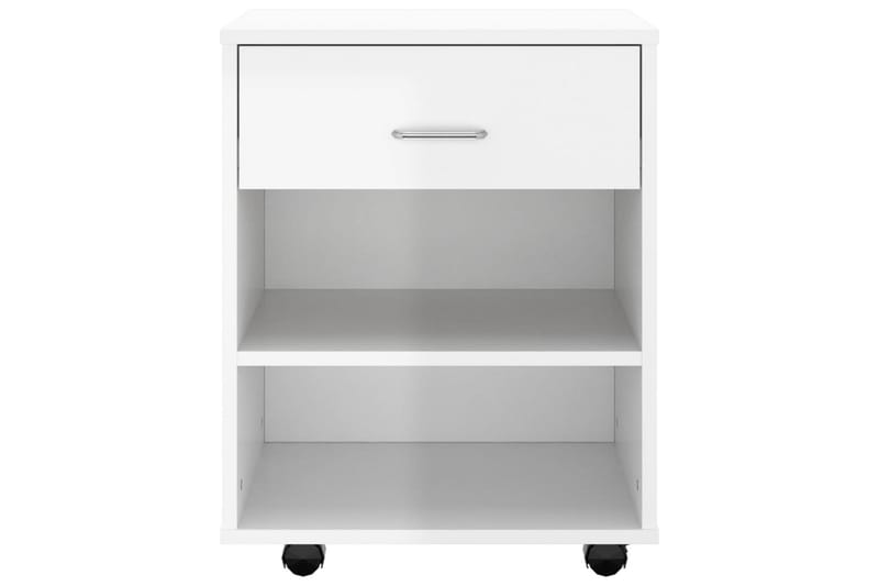 Kaappi pyörillä korkeakiilto valkoinen 46x36x59 cm lastulevy - Valkoinen - Huonekalut - Pöytä & ruokailuryhmä - Apupöytä & sivupöytä - Yöpöytä