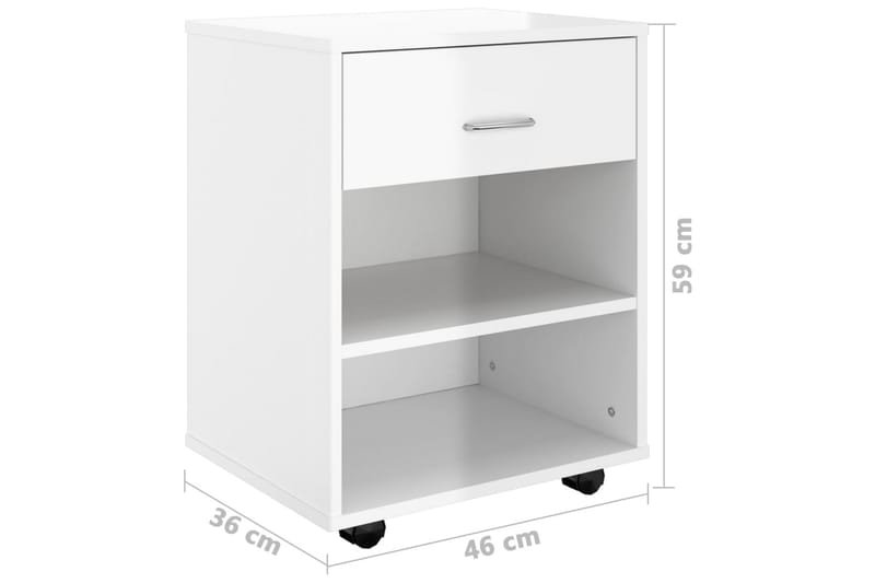 Kaappi pyörillä korkeakiilto valkoinen 46x36x59 cm lastulevy - Valkoinen - Huonekalut - Pöytä & ruokailuryhmä - Apupöytä & sivupöytä - Yöpöytä