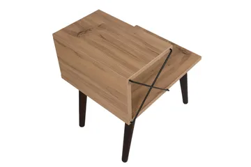 Kaysie Retro yöpöytä 50 cm puu- ja tammijäljitelmällä, säilytystilaa hyllyillä - Luonnonvärinen - Huonekalut - Pöytä & ruokailuryhmä - Apupöytä & sivupöytä - Yöpöytä