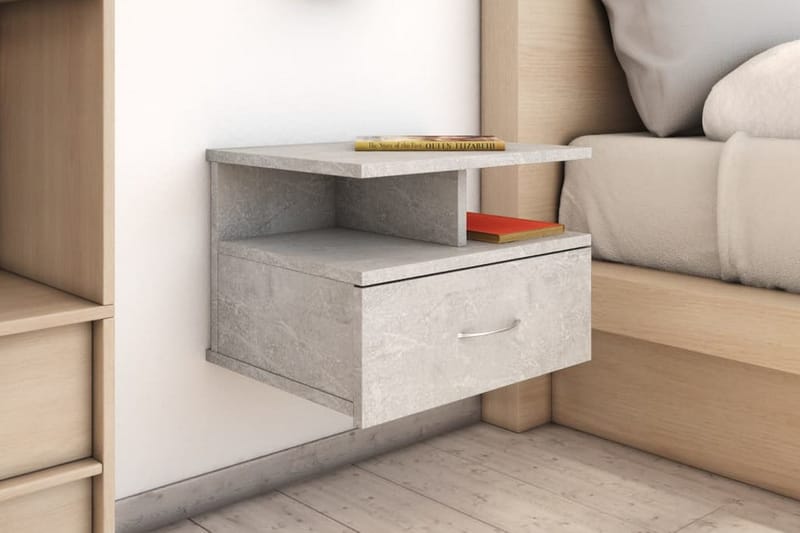 Kelluvat yöpöydät 2 kpl betoninharmaa 40x31x27 cm lastulevy - Harmaa - Huonekalut - Pöytä & ruokailuryhmä - Apupöytä & sivupöytä - Yöpöytä