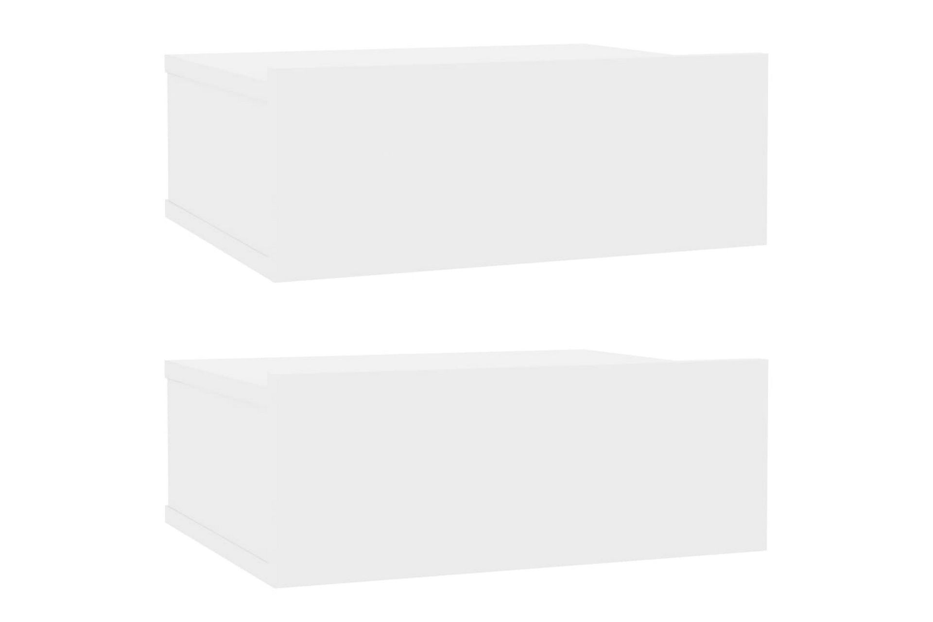 Kelluvat yöpöydät 2 kpl valkoinen 40x30x15 cm lastulevy - Valkoinen - Huonekalut - Pöytä & ruokailuryhmä - Apupöytä & sivupöytä - Yöpöytä