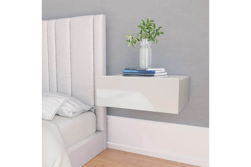 Kelluvat yöpöydät 2 kpl valkoinen 40x30x15 cm lastulevy - Valkoinen - Huonekalut - Pöytä & ruokailuryhmä - Apupöytä & sivupöytä - Yöpöytä