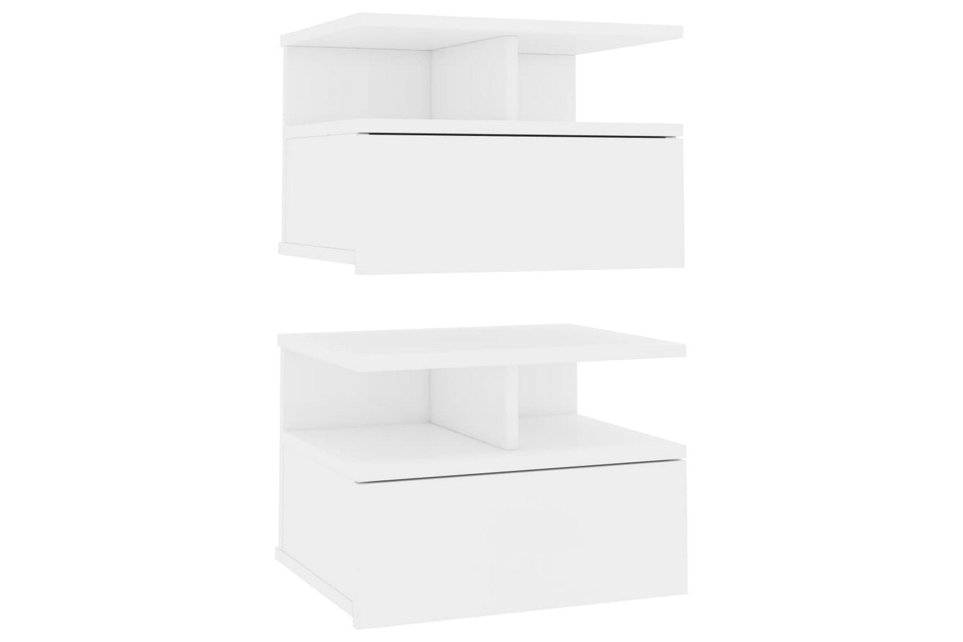 Kelluvat yöpöydät 2kpl korkeakiilto valk. 40x31x27cm - Valkoinen - Huonekalut - Pöytä & ruokailuryhmä - Apupöytä & sivupöytä - Yöpöytä