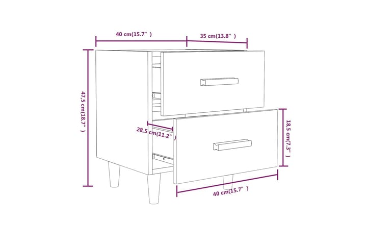 Yöpöytä korkeakiilto valkoinen 40x35x47,5 cm - Valkoinen - Yöpöytä