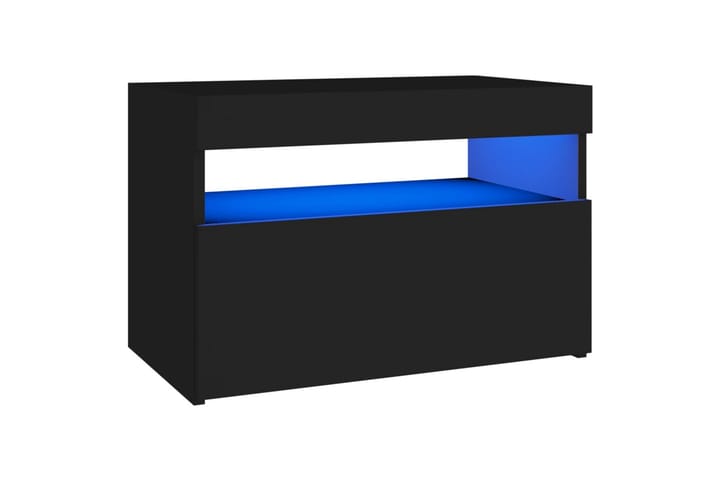 Yöpöytä LED-valoilla musta 60x35x40 cm lastulevy - Yöpöytä