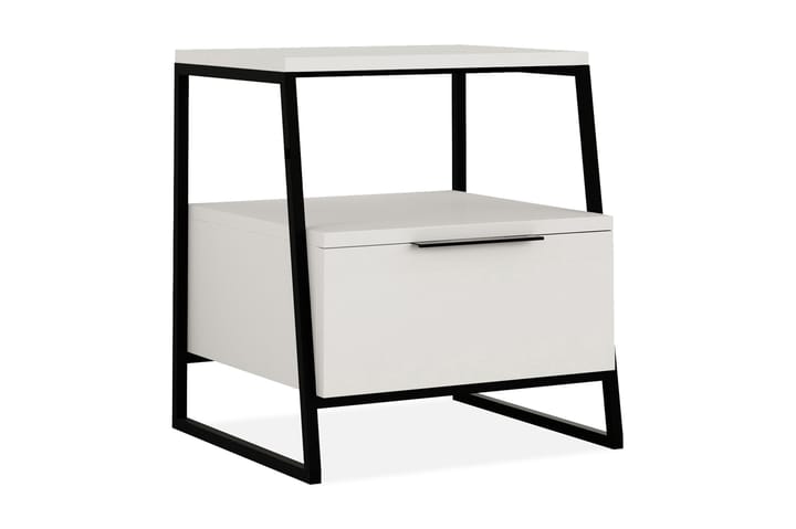 Yöpöytä Lindome 45 cm Säilytyksellä Hylly+Ovi - Valkoinen/Musta - Yöpöytä