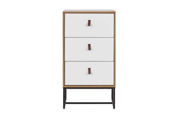 Nueva yöpöytä 49 cm puuta laatikoilla metallialustalla - Valkoinen - Huonekalut - Pöytä & ruokailuryhmä - Apupöytä & sivupöytä - Yöpöytä