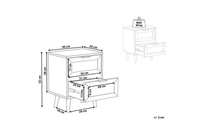 Yöpöytä Opoco, jossa on 2 säilytyslaatikkoa - Huonekalut - Pöytä & ruokailuryhmä - Apupöytä & sivupöytä - Yöpöytä