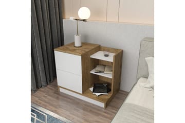 Rinorea yöpöytä 72x60 cm tammea laatikoilla ja säilytystilalla - Valkoinen - Huonekalut - Pöytä & ruokailuryhmä - Apupöytä & sivupöytä - Yöpöytä