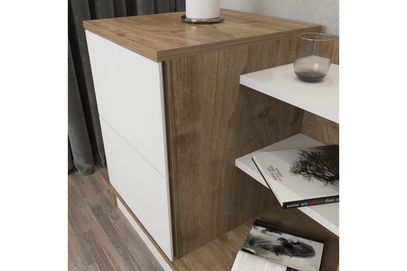 Rinorea yöpöytä 72x60 cm tammea laatikoilla ja säilytystilalla - Valkoinen - Huonekalut - Pöytä & ruokailuryhmä - Apupöytä & sivupöytä - Yöpöytä