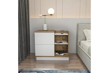 Rinorea yöpöytä 72x60 cm tammea laatikoilla ja säilytystilalla - Valkoinen - Huonekalut - Pöytä & ruokailuryhmä - Apupöytä & sivupöytä - Yöpöytä