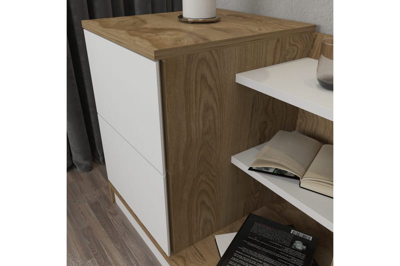 Rinorea yöpöytä 72x60 cm tammea laatikoilla ja säilytystilalla - Valkoinen - Huonekalut - Pöytä & ruokailuryhmä - Apupöytä & sivupöytä - Yöpöytä