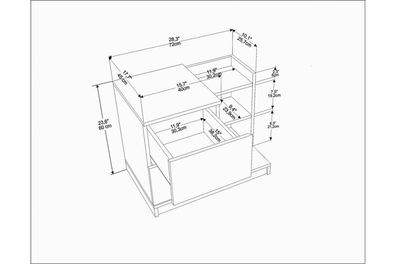 Rinorea yöpöytä 72x60 cm tammea laatikoilla ja säilytystilalla - Valkoinen - Huonekalut - Pöytä & ruokailuryhmä - Apupöytä & sivupöytä - Yöpöytä