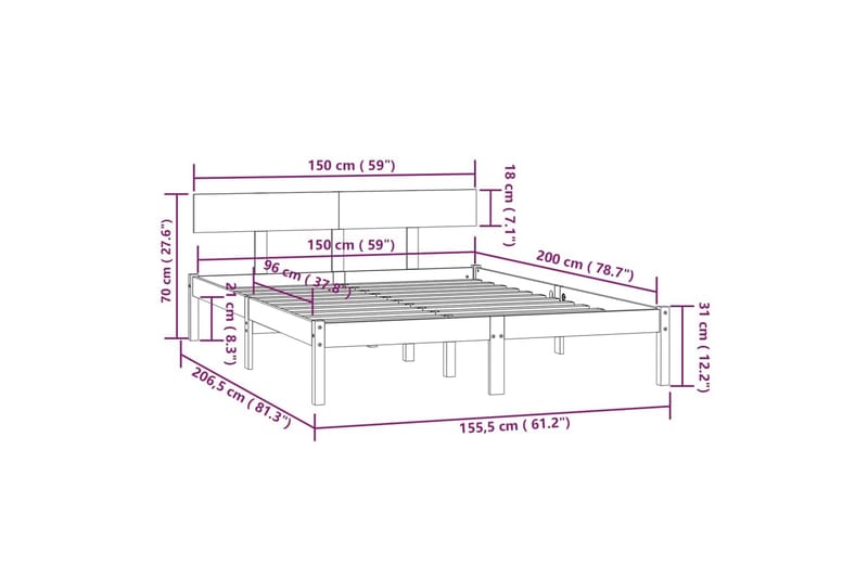 Sängynrunko musta t�äysi mänty 150x200 cm UK King - Musta - Yöpöytä