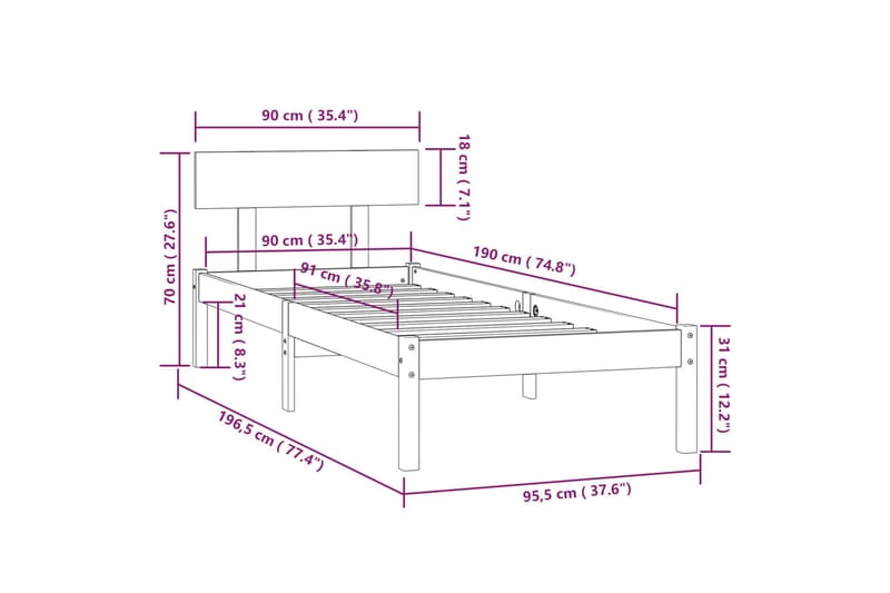 Sängynrunko musta täysi mänty 90x190 cm UK Single - Musta - Huonekalut - Pöytä & ruokailuryhmä - Apupöytä & sivupöytä - Yöpöytä