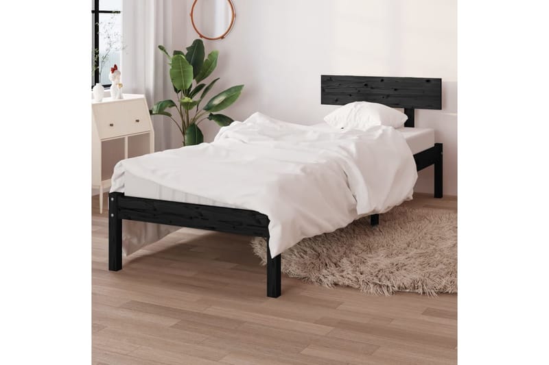 Sängynrunko musta täysi mänty 90x190 cm UK Single - Musta - Huonekalut - Pöytä & ruokailuryhmä - Apupöytä & sivupöytä - Yöpöytä