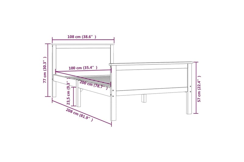 Sängynrunko täysi mänty 100x200 cm - Ruskea - Huonekalut - Pöytä & ruokailuryhmä - Apupöytä & sivupöytä - Yöpöytä