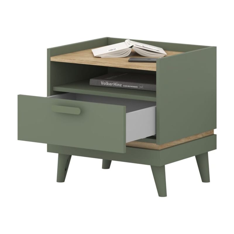 Yöpöytä Scandi 1 laatikko - Haalistunut vihreä - öljytty tammi - Huonekalut - Pöytä & ruokailuryhmä - Apupöytä & sivupöytä - Yöpöytä
