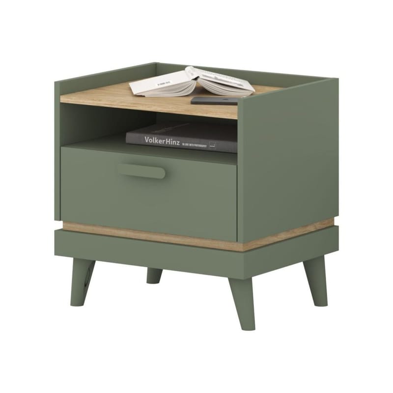 Yöpöytä Scandi 1 laatikko - Haalistunut vihreä - öljytty tammi - Huonekalut - Pöytä & ruokailuryhmä - Apupöytä & sivupöytä - Yöpöytä