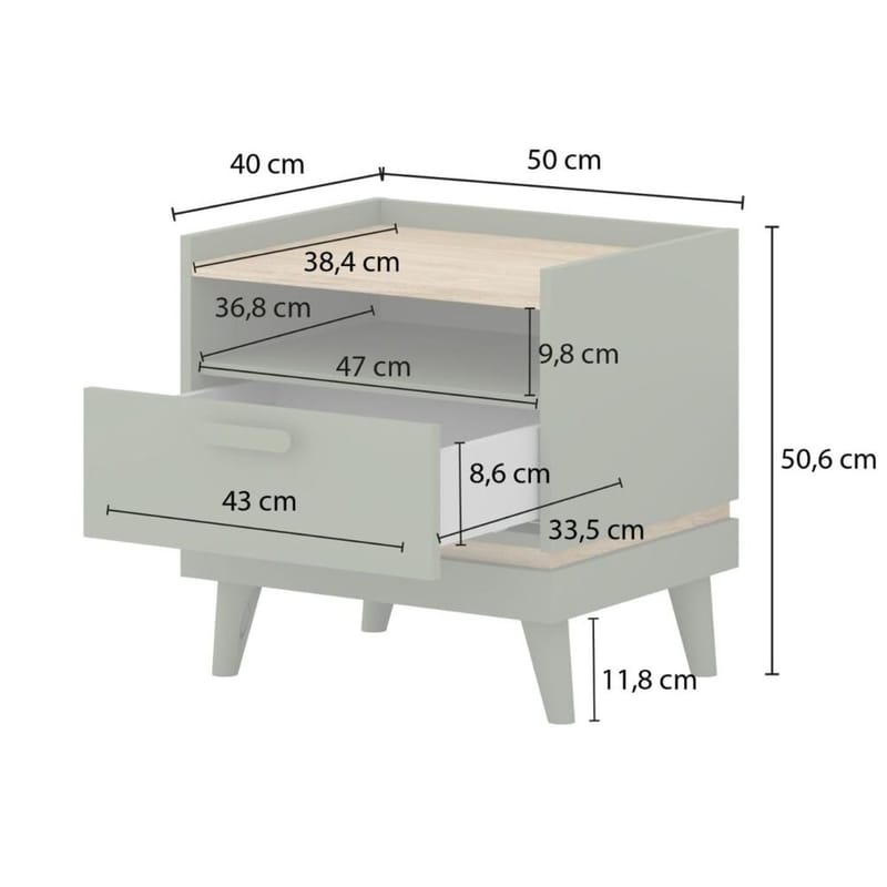 Yöpöytä Scandi 1 laatikko - Haalistunut vihreä - öljytty tammi - Huonekalut - Pöytä & ruokailuryhmä - Apupöytä & sivupöytä - Yöpöytä