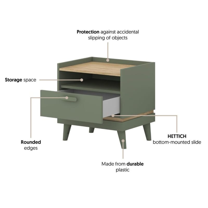 Yöpöytä Scandi 1 laatikko - Haalistunut vihreä - öljytty tammi - Huonekalut - Pöytä & ruokailuryhmä - Apupöytä & sivupöytä - Yöpöytä
