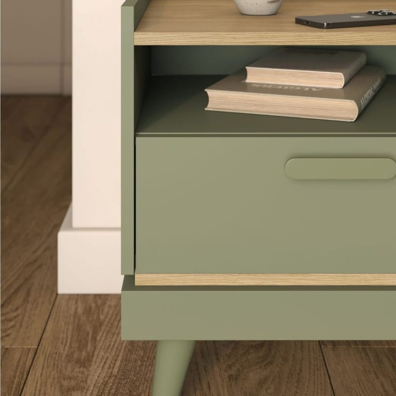 Yöpöytä Scandi 1 laatikko - Haalistunut vihreä - öljytty tammi - Huonekalut - Pöytä & ruokailuryhmä - Apupöytä & sivupöytä - Yöpöytä