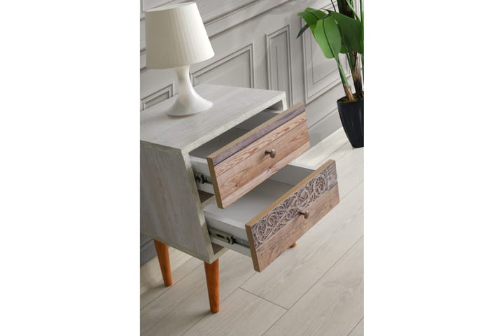 Yöpöytä Scharver 40 cm - Valkoinen/Pähkinä - Yöpöytä