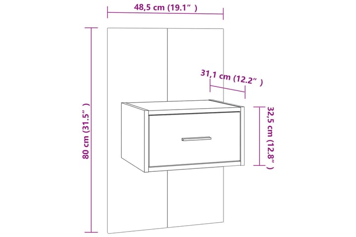 Seinäkiinnitettävä yöpöytä betoninharmaa - Harmaa - Yöpöytä
