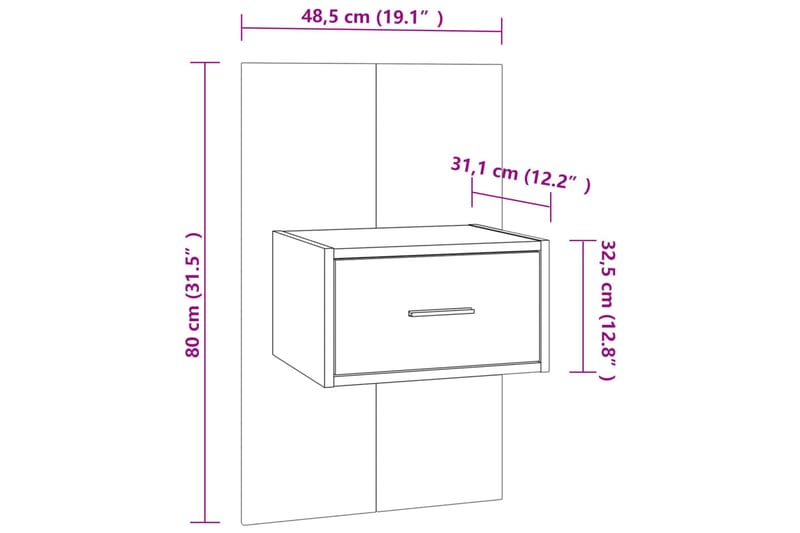 Seinäkiinnitettävä yöpöytä savutammi - Ruskea - Yöpöytä
