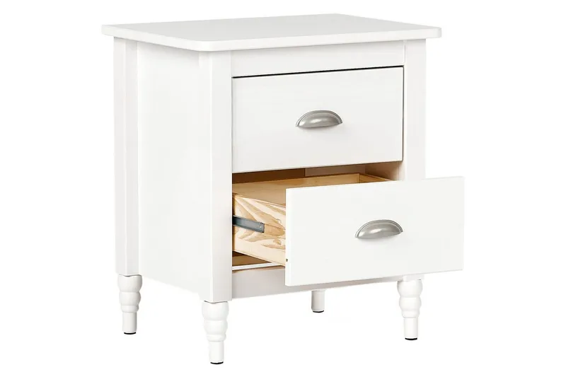 Yöpöytä Shillington Valkoinen, hopea - Valkoinen, hopea - Huonekalut - Pöytä & ruokailuryhmä - Apupöytä & sivupöytä - Yöpöytä